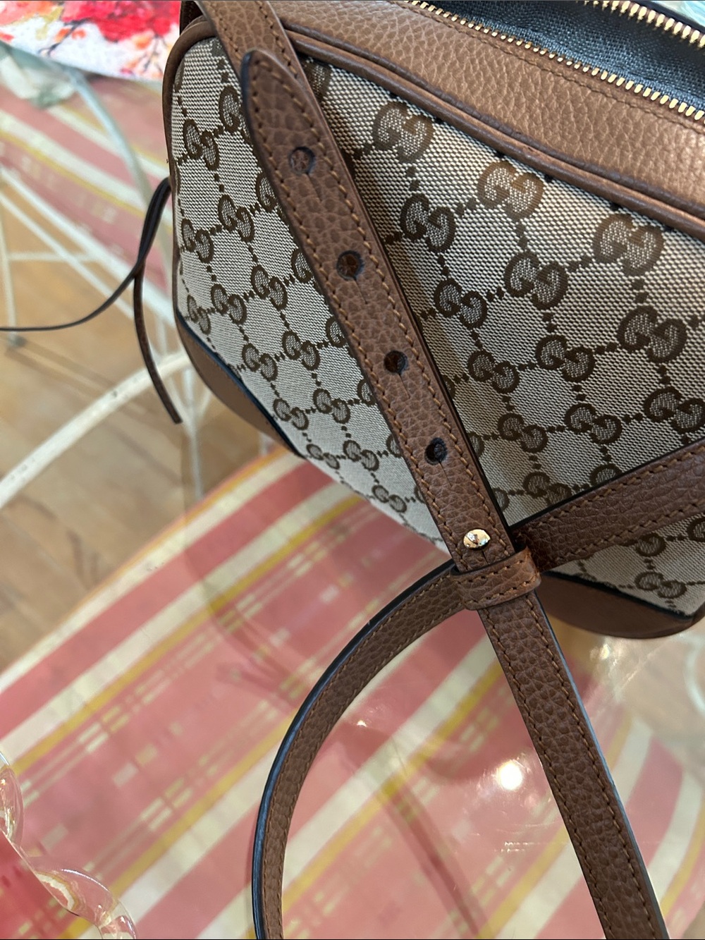Gucci Beige GG Canvas and Brown Leather Crossbody Bag - Picture 3 of 12